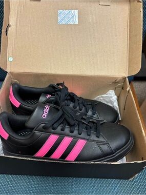 adidas Black Sneakers with Hot Pink Stripes